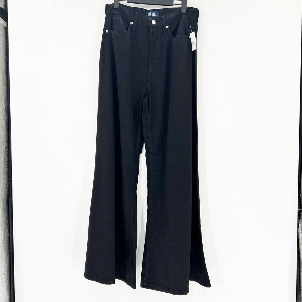 GAP Superlight Palazzo Jeans Womens 8/29R Black New Wide Leg High Rise Denim‎